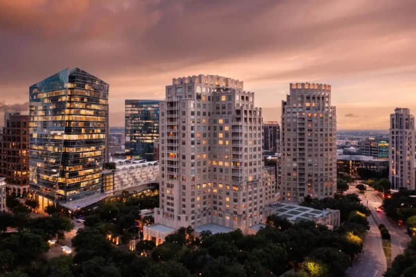 an aerial view of a city with tall buildings at The Ritz-Carlton, Dallas in Dallas