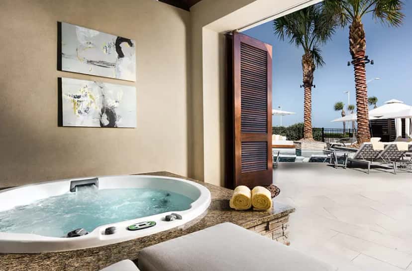 Private outdoor hot tub at The San Luis Resort, Spa and Conference Center in Galveston, TX