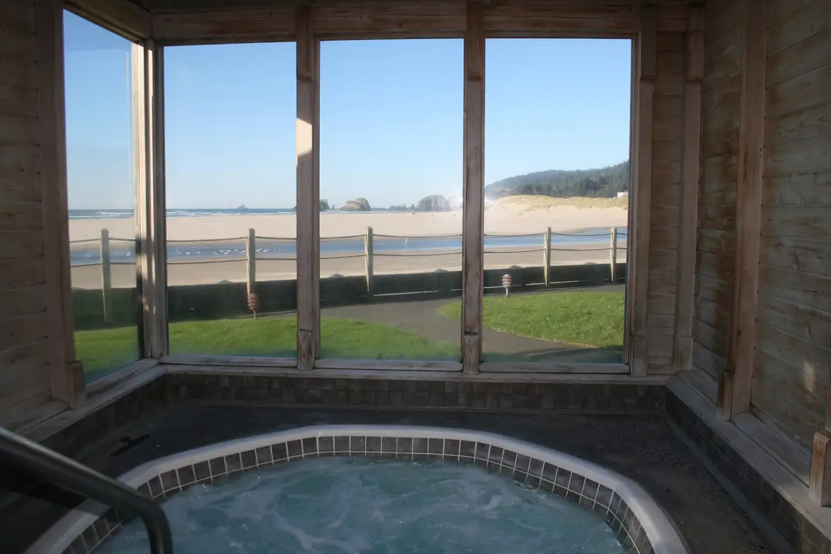 Private outdoor hot tub at The Waves