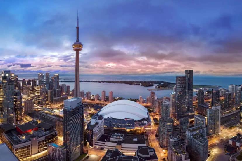 a view of a city with the cn tower at Toronto Marriott City Centre Hotel in Toronto