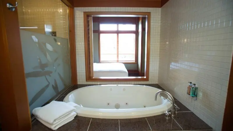 In-room hot tub at Willows Lodge in Woodinville, WA