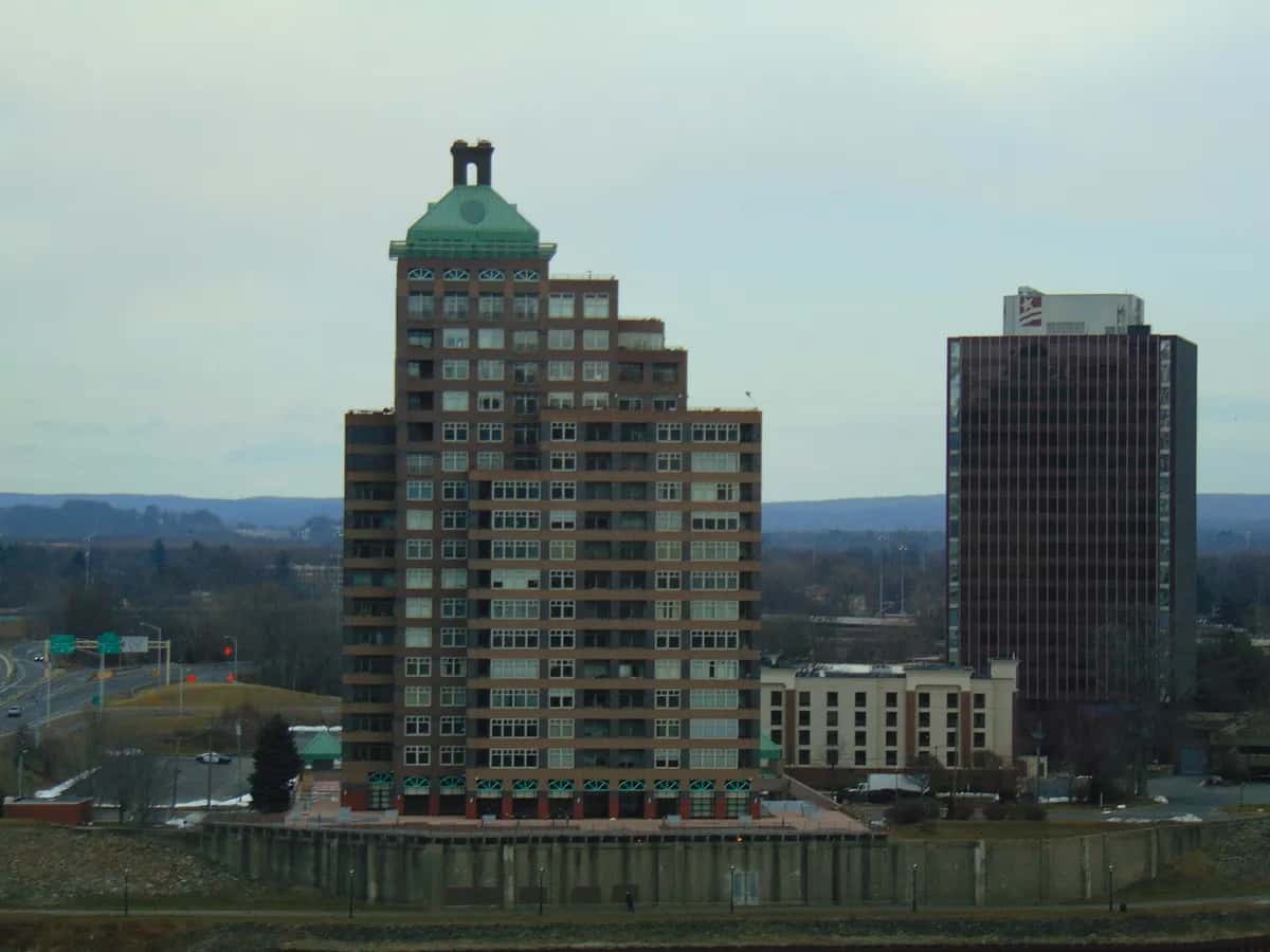 Hartford, Connecticut skyline along the Connecticut River