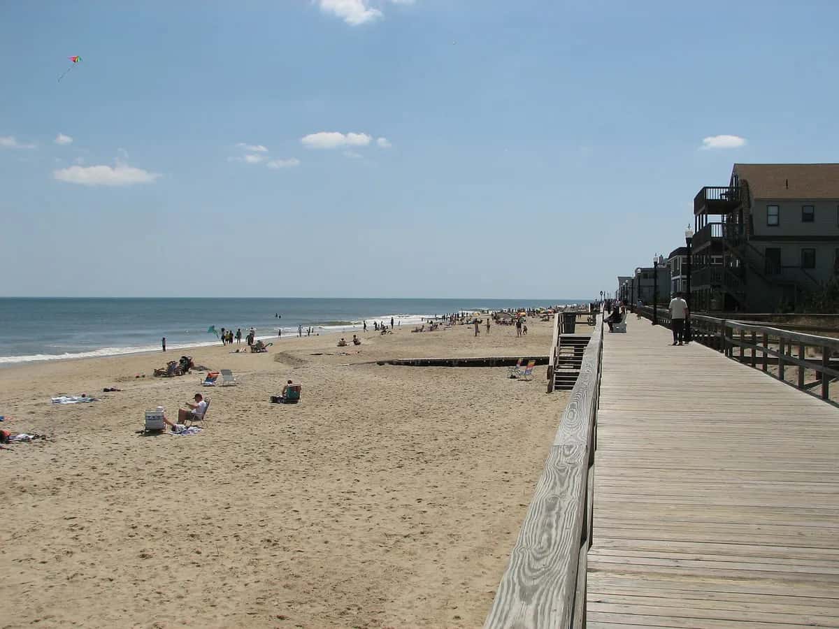 Ocean City, Maryland beach and boardwalk seen from above