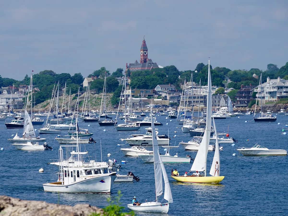 Sailboats moored in Marblehead harbor on the Massachusetts North Shore