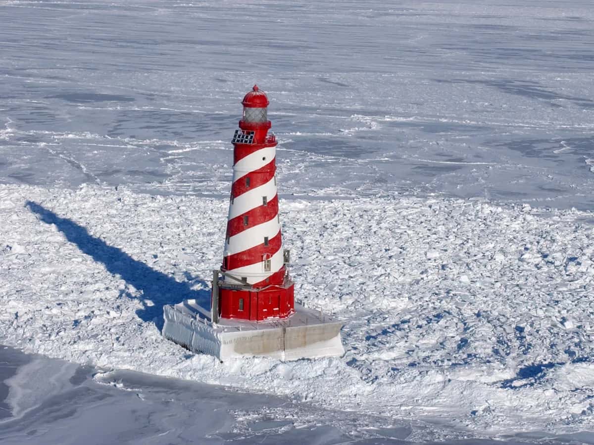 Big Red lighthouse on the Lake Michigan shore at Holland, Michigan