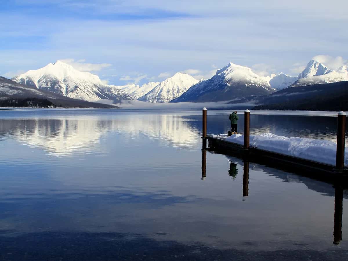 Lake McDonald and mountain peaks in Glacier National Park