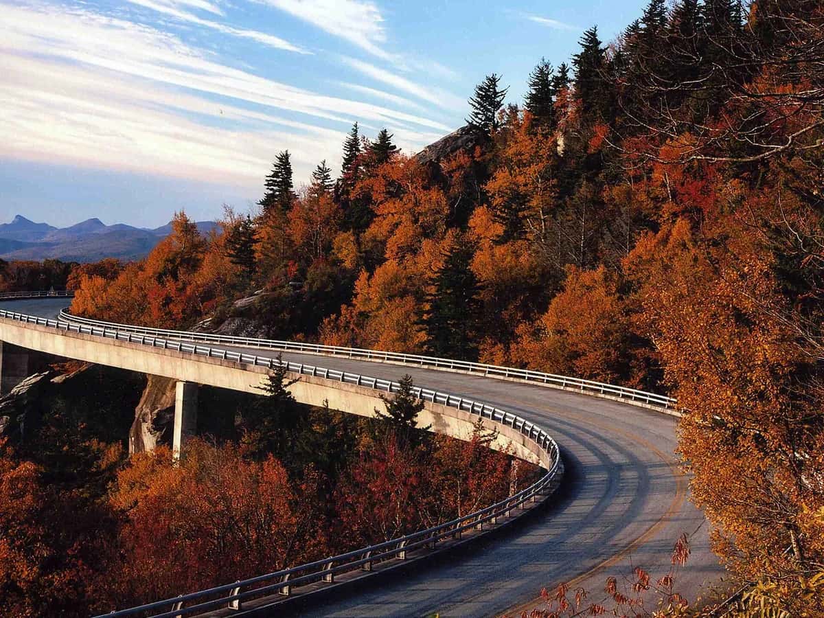 Linn Cove Viaduct curving along the Blue Ridge Parkway in autumn