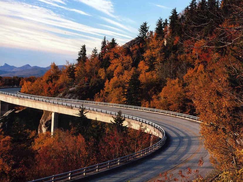 Linn Cove Viaduct curving along the Blue Ridge Parkway in autumn