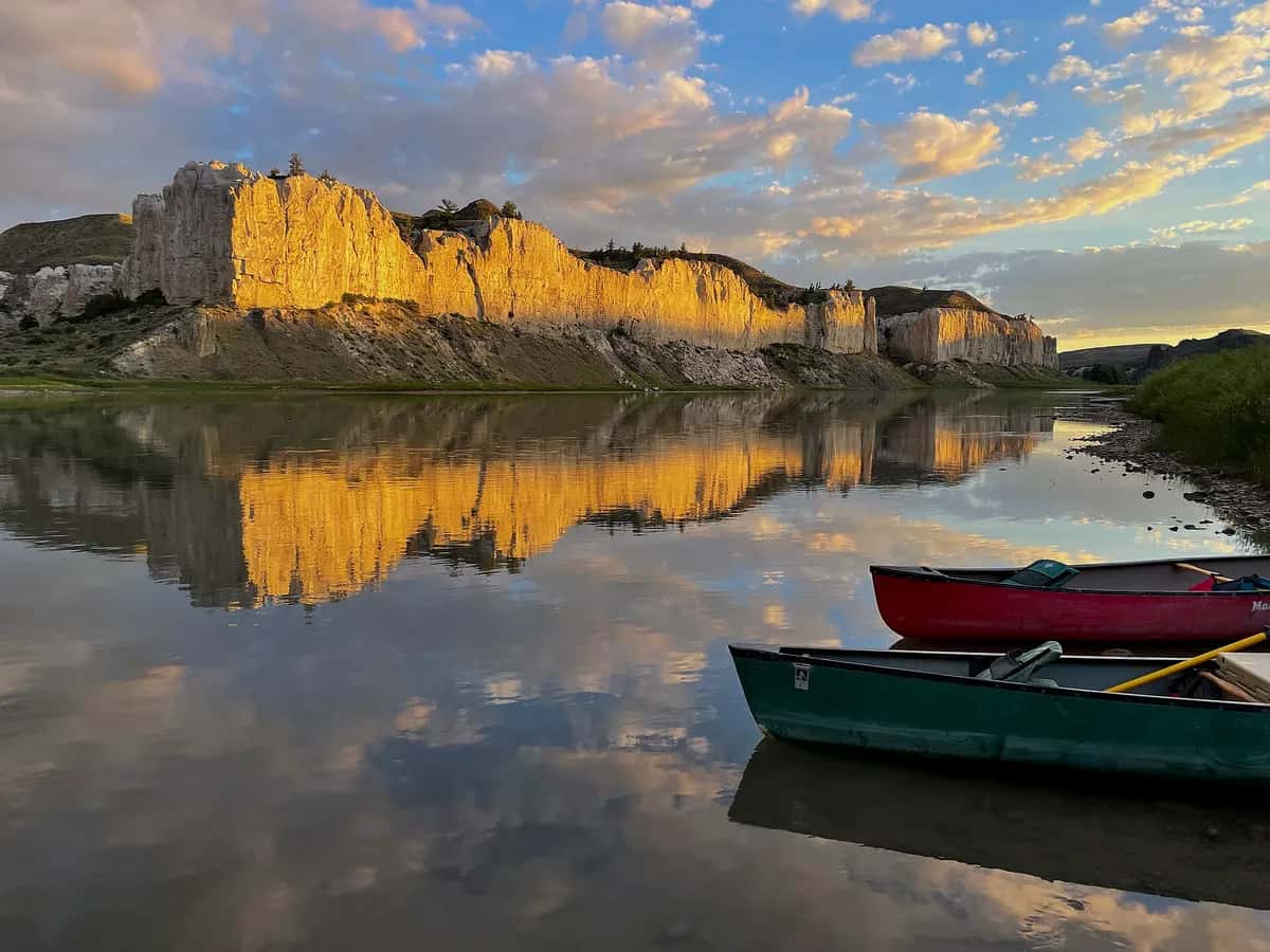 The Missouri River winding past bluffs near Bismarck, North Dakota