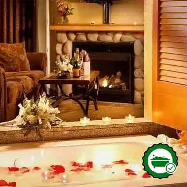 Deep soaking tub at Icicle Village Resort in Leavenworth, WA